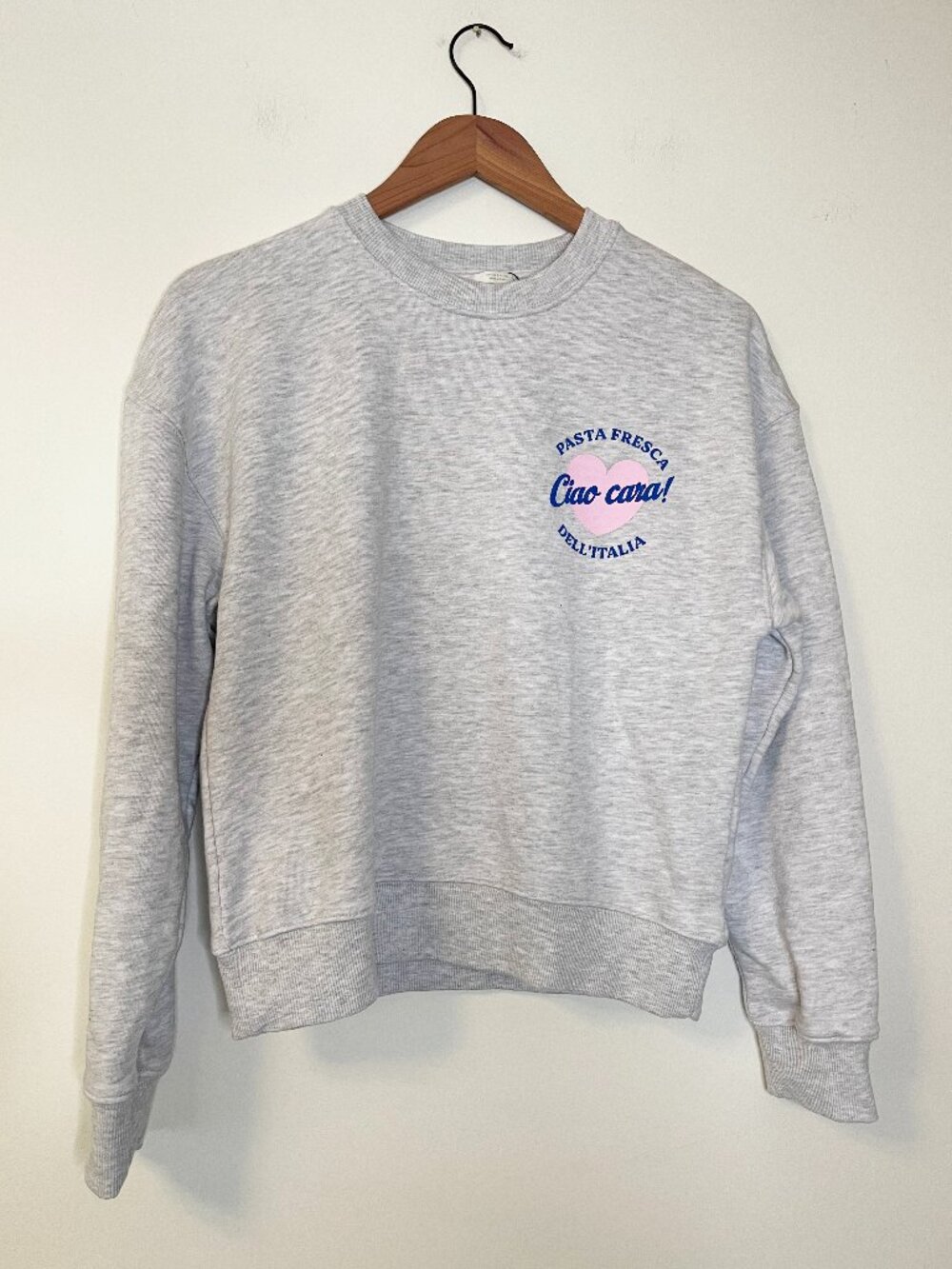 Zara Gray Pasta Fresca Ciao Cara Italy Graphic Sweatshirt Size S Cozy